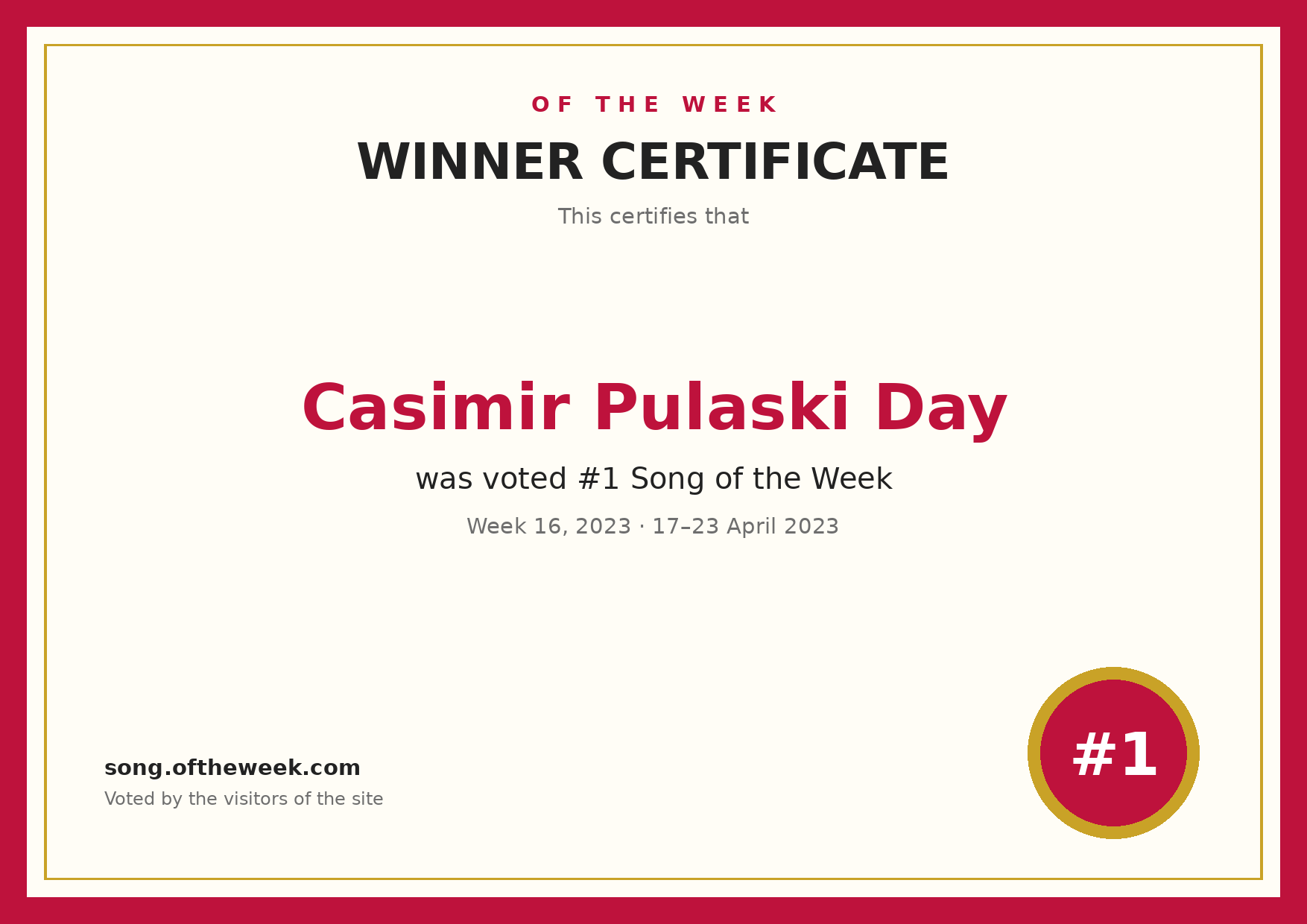 Certificate — Casimir Pulaski Day