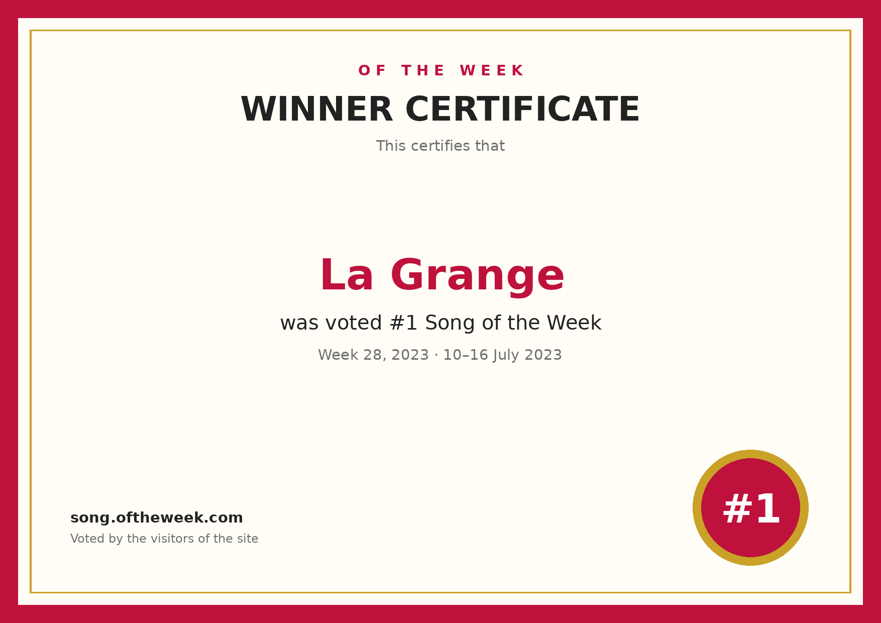 Certificate — La Grange