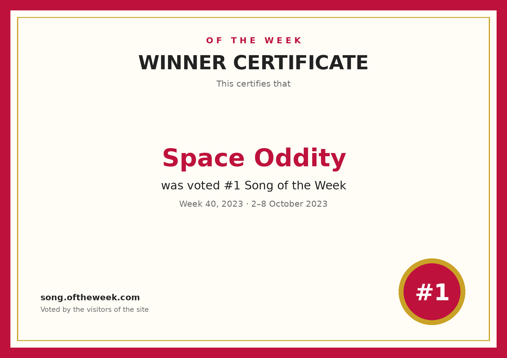 Certificate — Space Oddity