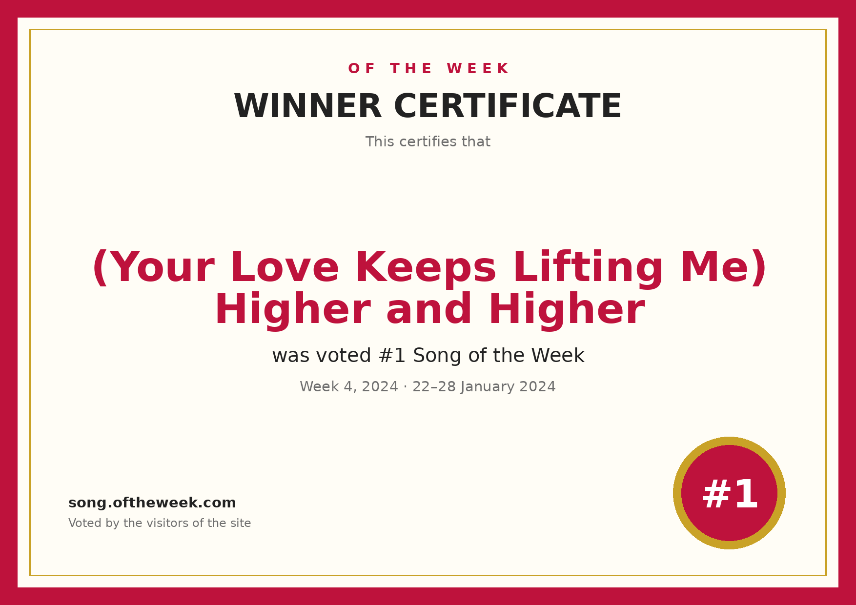Certificate — (Your Love Keeps Lifting Me) Higher and Higher