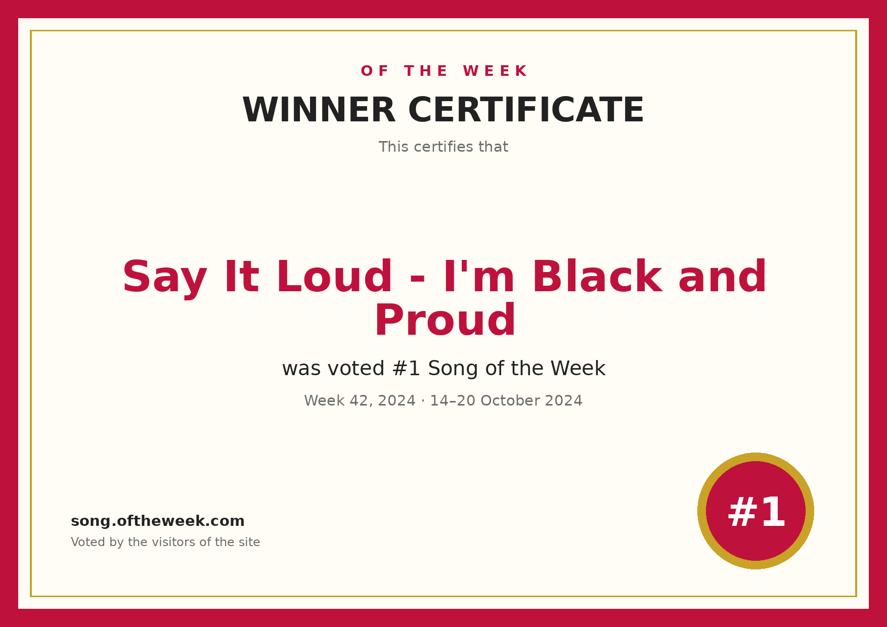 Certificate — Say It Loud - I'm Black and Proud