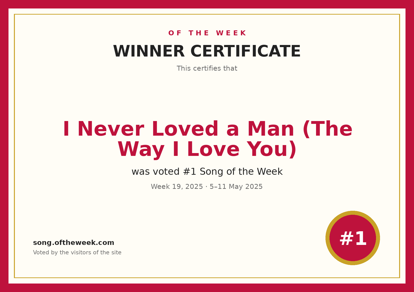 Certificate — I Never Loved a Man (The Way I Love You)
