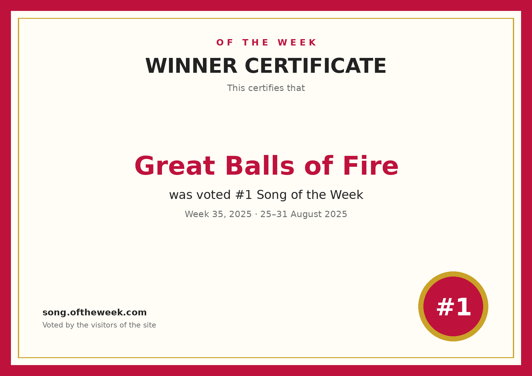 Certificate — Great Balls of Fire