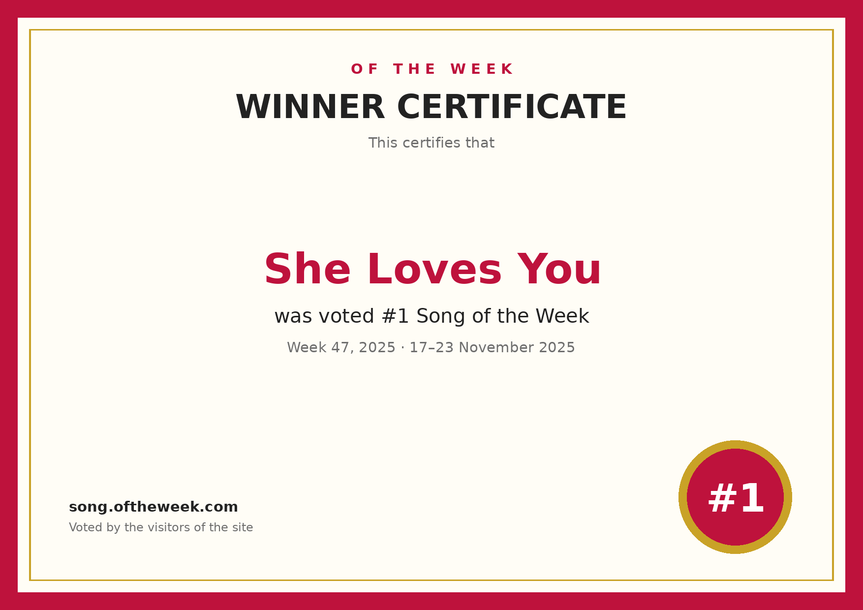 Certificate — She Loves You