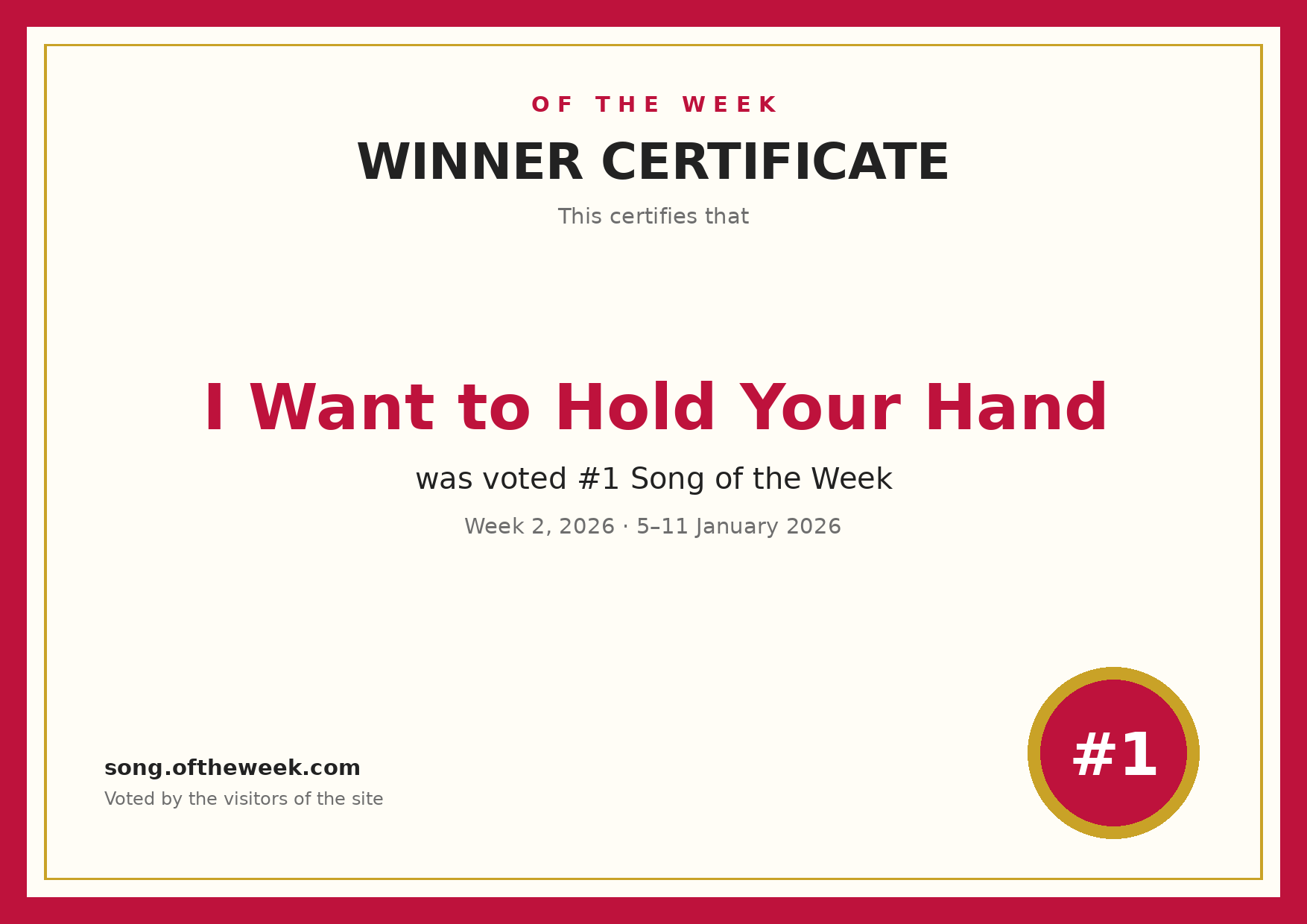 Certificate — I Want to Hold Your Hand