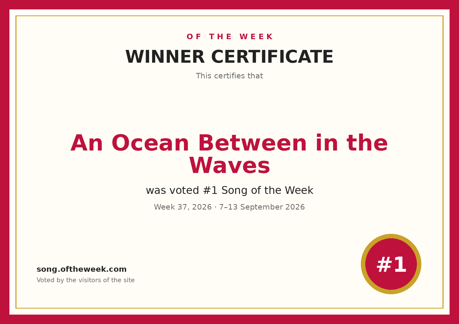 Certificate — An Ocean Between in the Waves