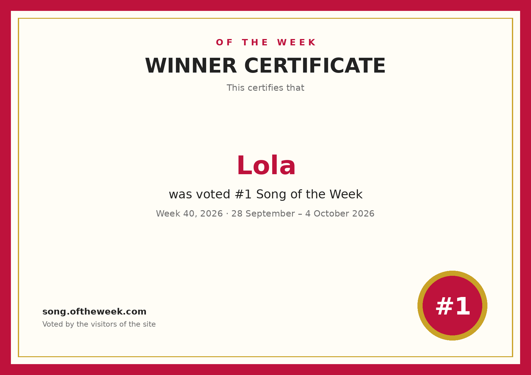 Certificate — Lola